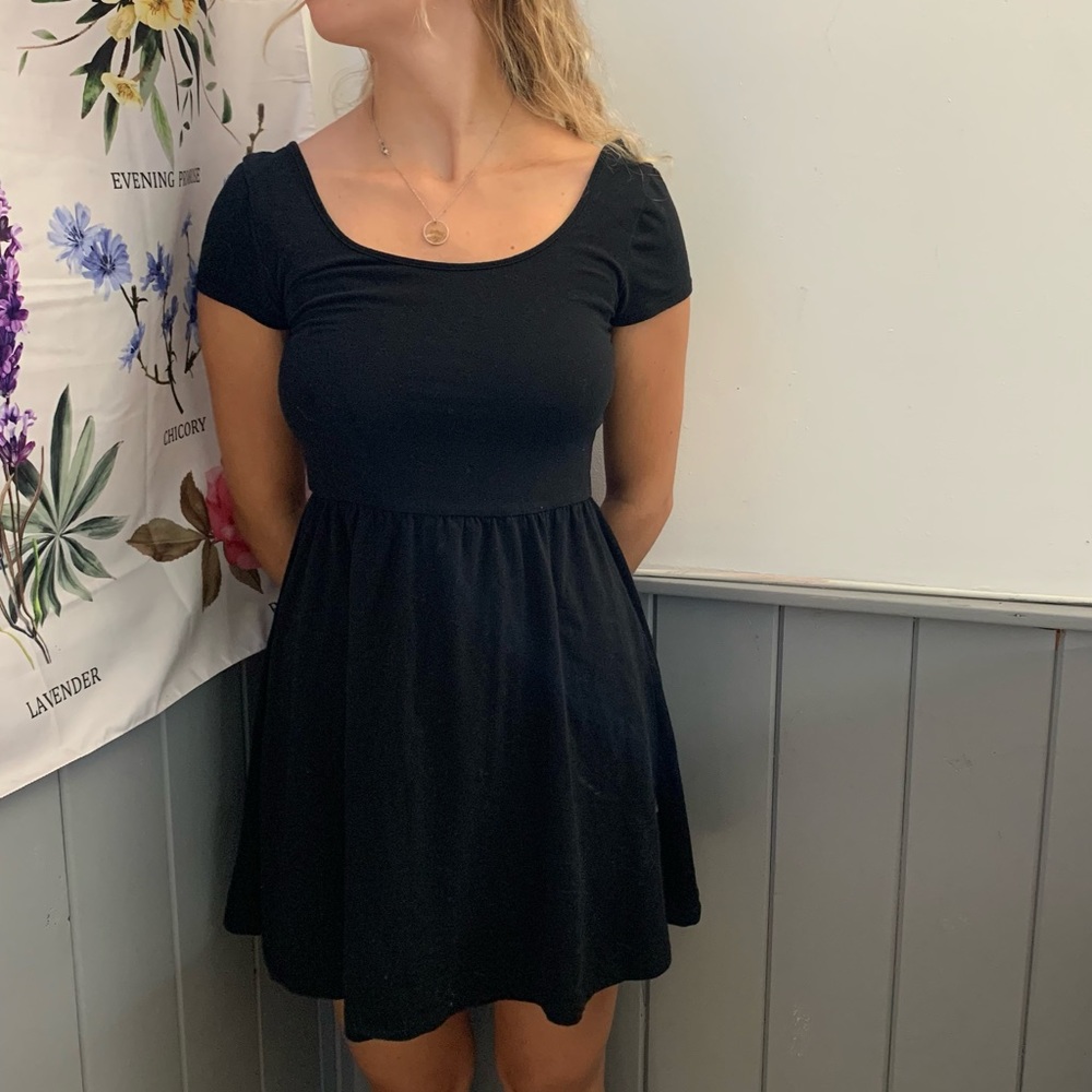 Black square neck mini dress